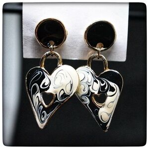 Black and White Heart Earrings